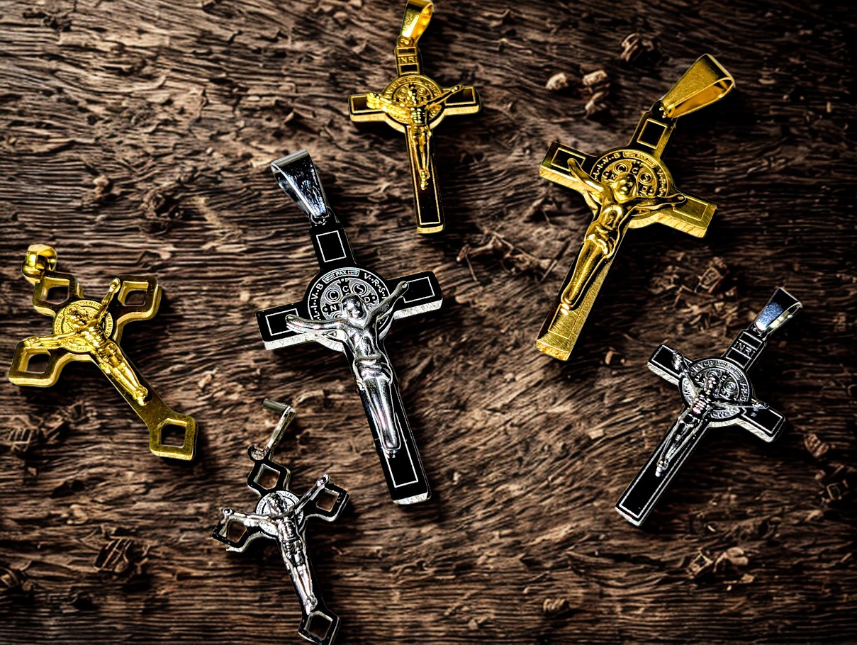 St. Benedict Crucifix Large Pendant Stainless Steel