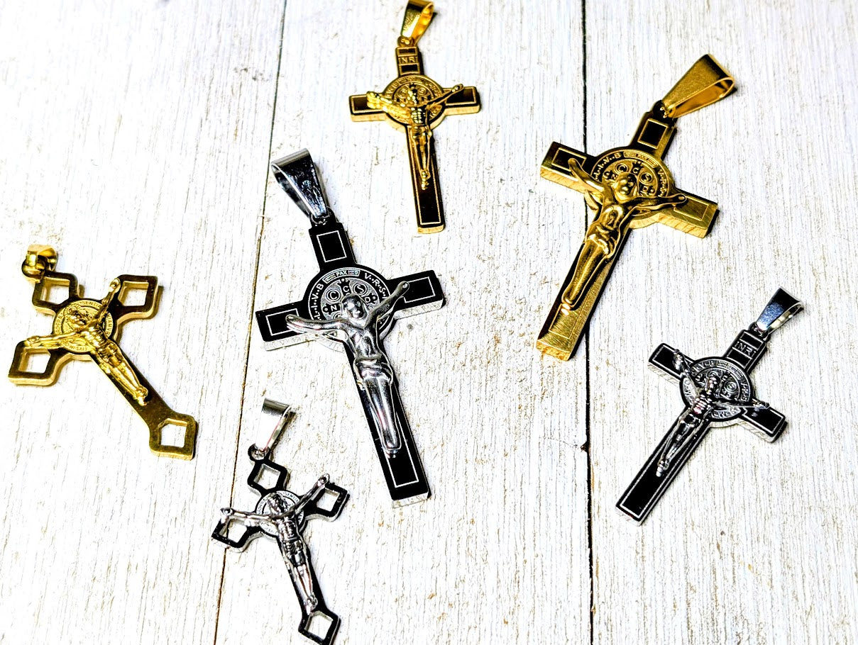 St. Benedict Crucifix Large Pendant Stainless Steel