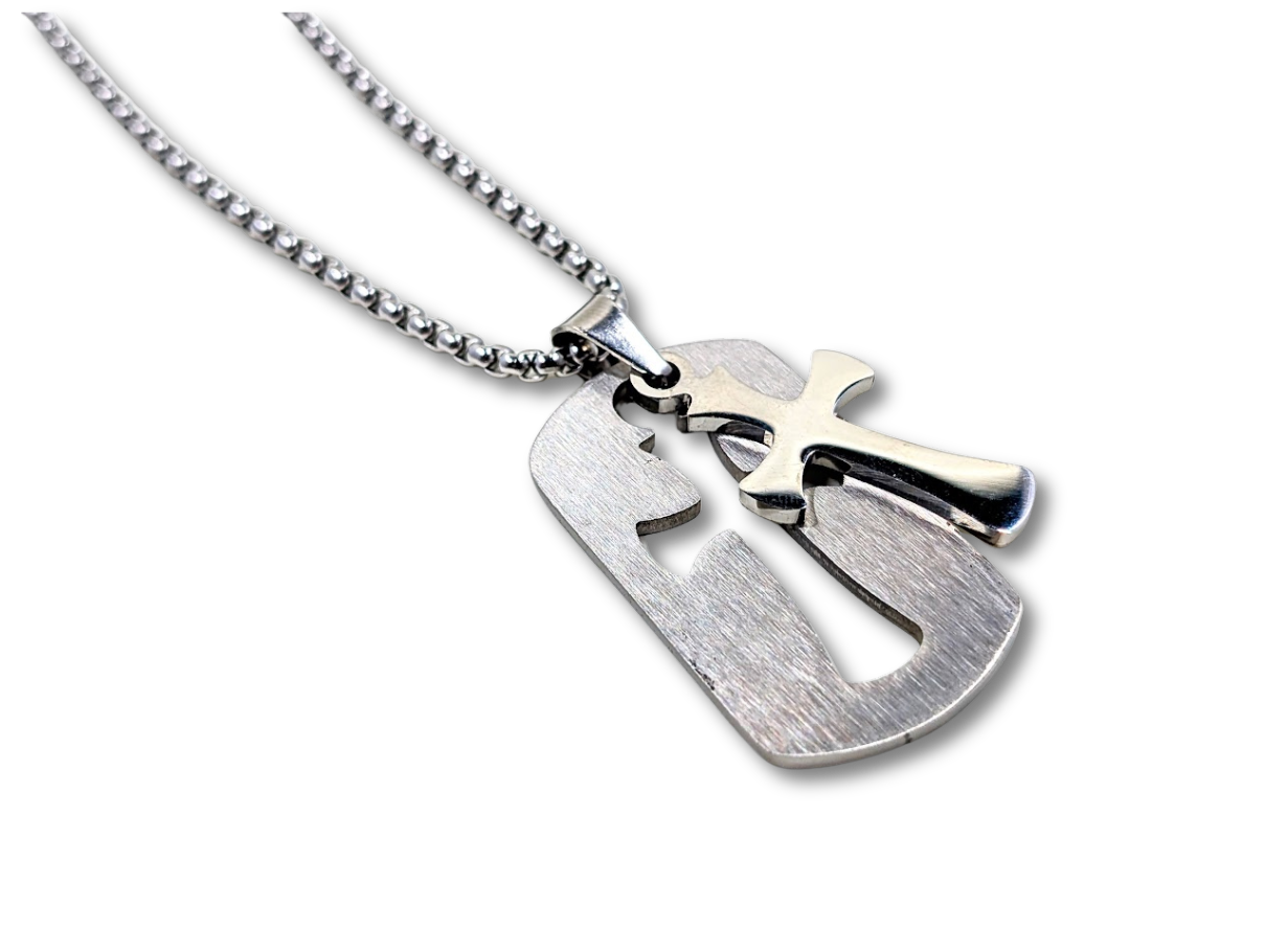 Cross Dog Tag Pendant Stainless Steel