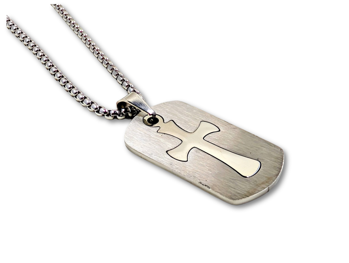 Cross Dog Tag Pendant Stainless Steel
