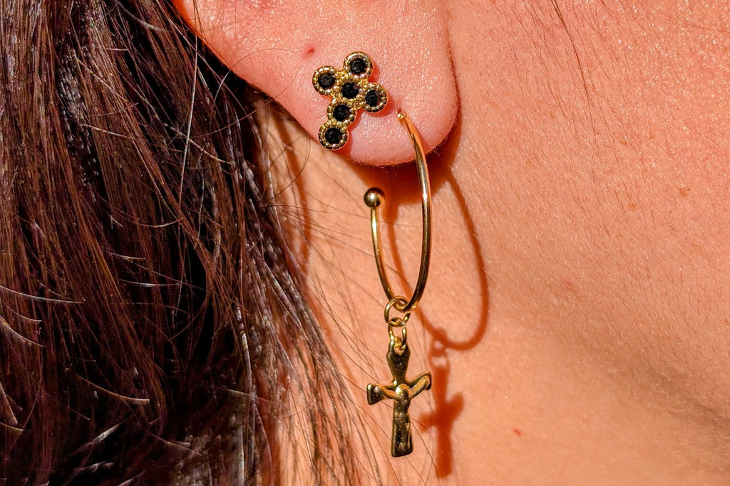 Crucifix Hoop Earrings 18k Gold Plated Stainless Steel