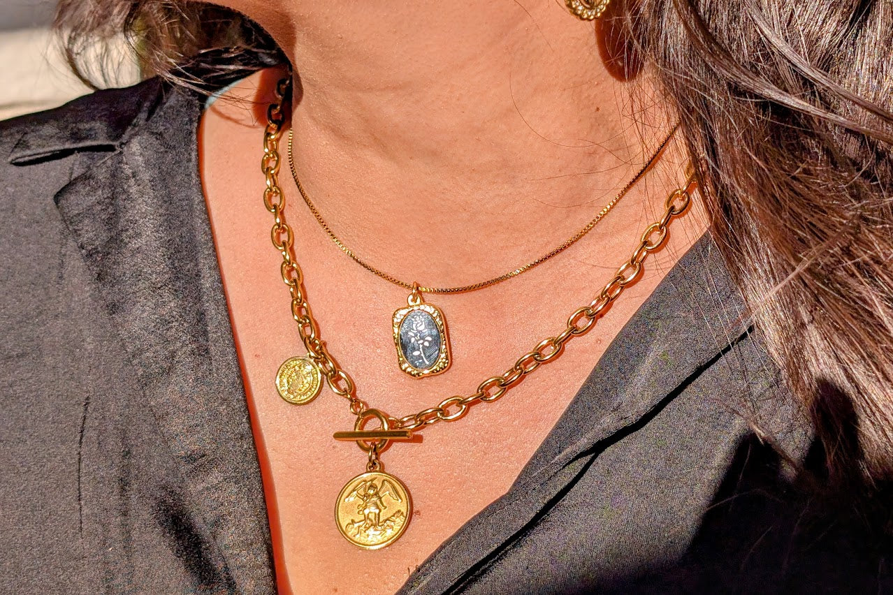 "Army of Protection Combo Necklace" St. Benedict Medal/St. Michael the Archangel on 18" Paperclip Chain 18k Gold Plated Stainless Steel