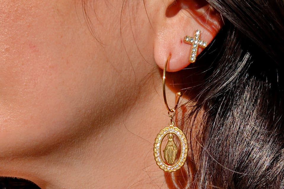 CZ Cross Stud Earrings 18k Gold Plated Stainless Steel