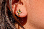 Black Rhinestone Cross Stud Earrings Stainless Steel