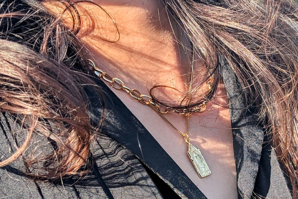 Our Lady of Guadalupe Church Necklace Box Chain 18k Gold Plated Stainless Steel 16-18"