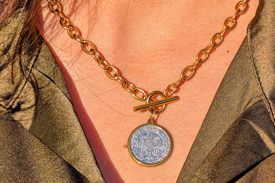 St. Benedict Medal Paperclip Chain Necklace Stainless Steel
