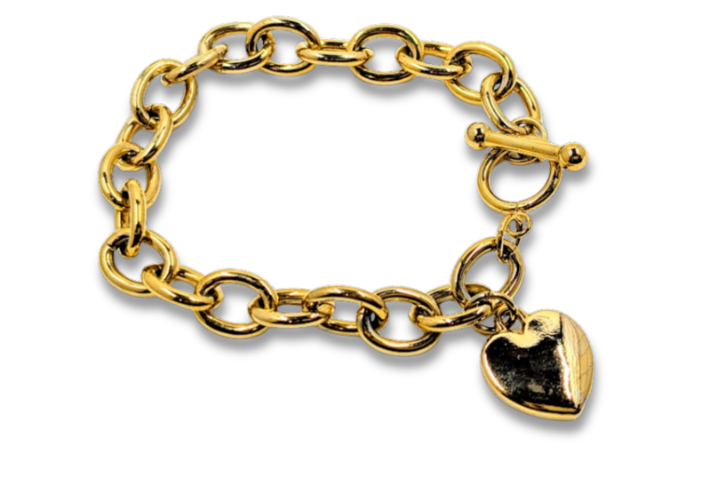 Heart Paperclip Toggle Clasp Bracelet 18k Gold Plated Stainless Steel