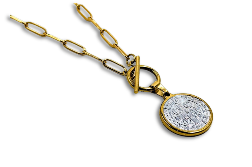 St. Benedict Medal Paperclip Chain Necklace Stainless Steel