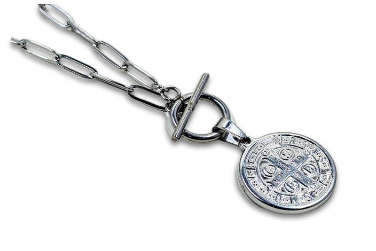 St. Benedict Medal Paperclip Chain Necklace Stainless Steel