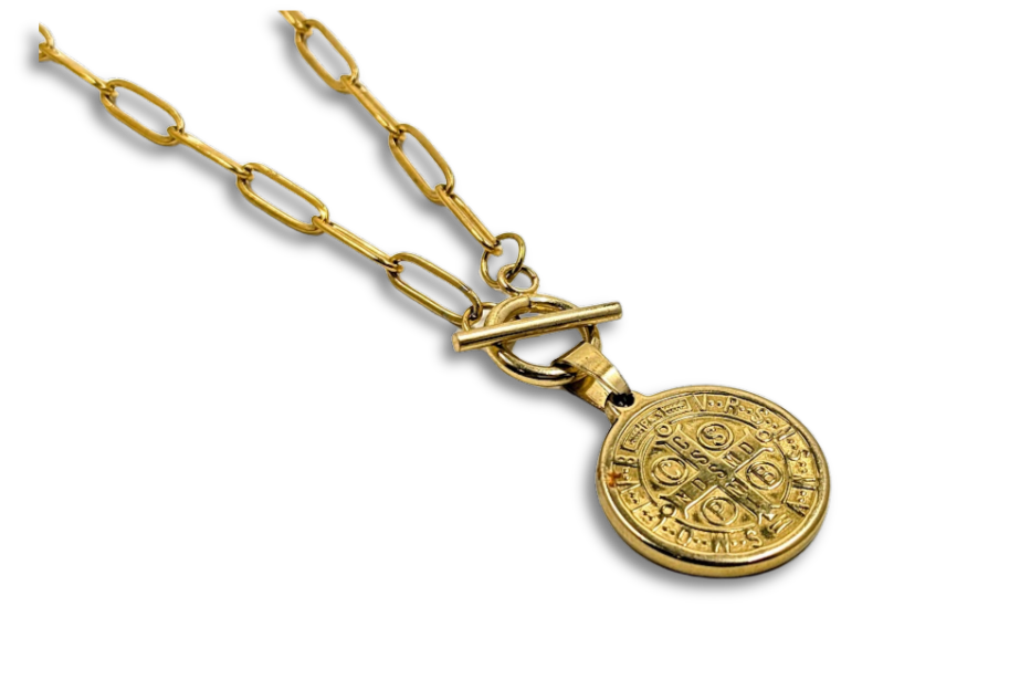 St. Benedict Medal Paperclip Chain Necklace Stainless Steel