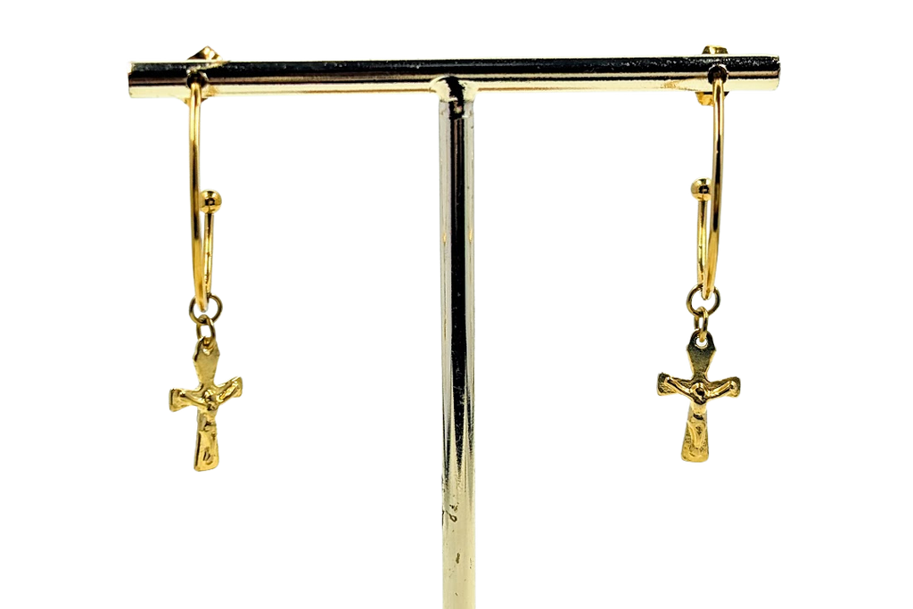 Crucifix Hoop Earrings 18k Gold Plated Stainless Steel