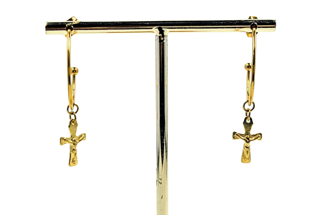 Crucifix Hoop Earrings 18k Gold Plated Stainless Steel
