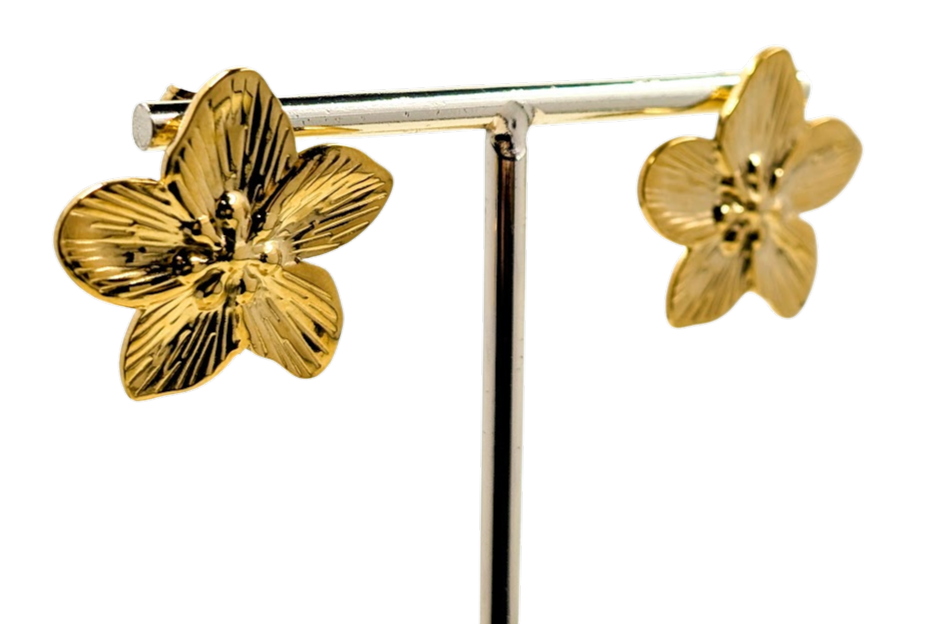 Large Flower Stud Earrings 18k Gold Plated Stainless Steel