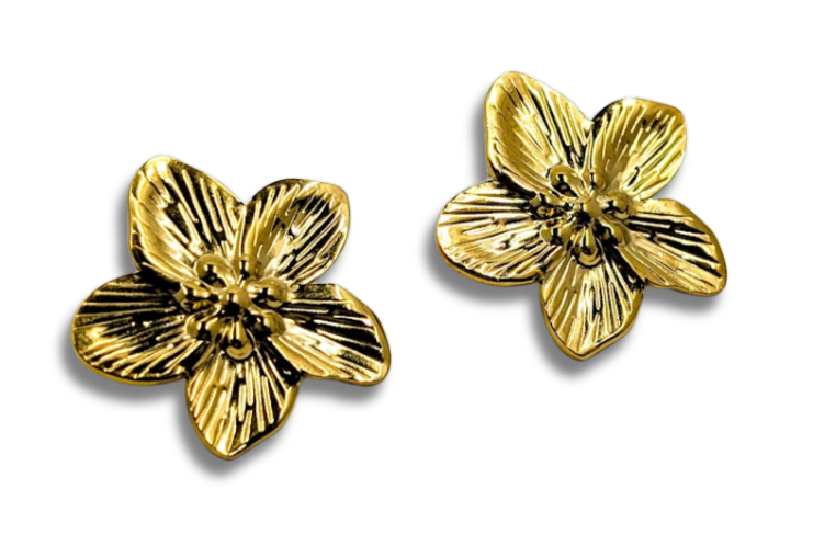 Large Flower Stud Earrings 18k Gold Plated Stainless Steel