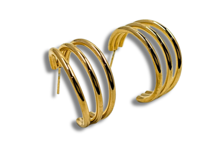 Split Half Hoop Stud Earrings 18k Gold Plated Stainless Steel