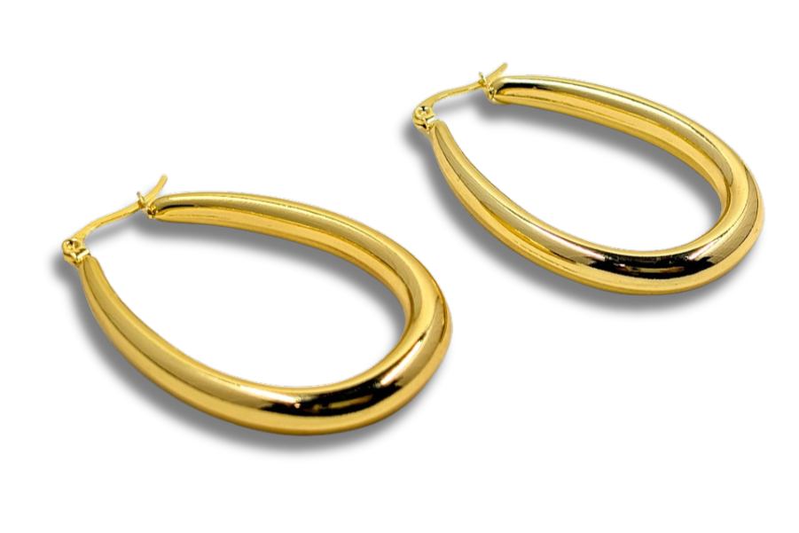 Large Teardrop Stud Earrings 18k Gold Plated Stainless Steel