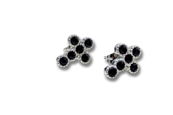 Black Rhinestone Cross Stud Earrings Stainless Steel