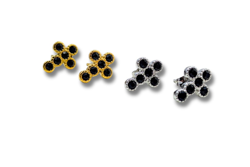 Black Rhinestone Cross Stud Earrings Stainless Steel