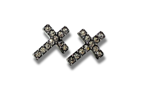 CZ Cross Stud Earrings 18k Gold Plated Stainless Steel
