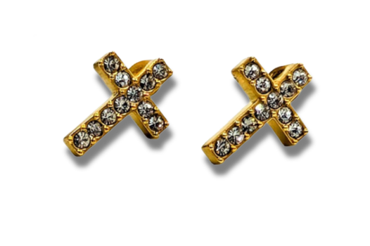 CZ Cross Stud Earrings 18k Gold Plated Stainless Steel